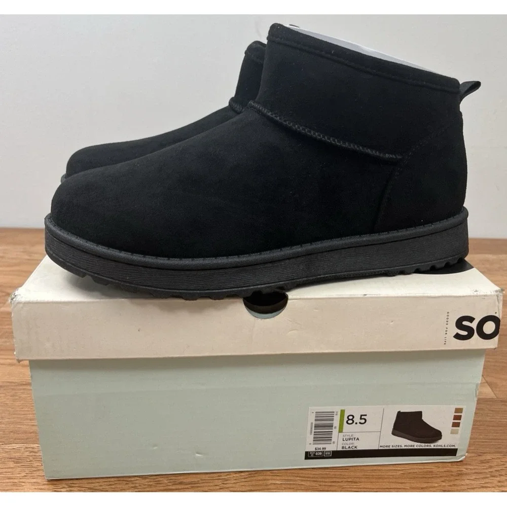 SO Lupita Black Booties Boots Faux Suede & Fur Mini Boots Women's Size 8. 5 NEW